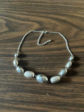 Futuristic Vintage Chrome Look Collar Necklace with Chunky Silver Beads